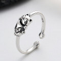 wholesale S925 Sterling Silver Retro Vintage Style Lucky Cat Open Ring, Small and Cute, Trendy and Versatile Index Finger Ring-0-0