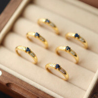 wholesale Silver-plated 18k gold natural royal blue sapphire ring with a 35mm main stone, designed for versatility and featuring an adjustable ring size-Natural Royal Sapphire Ring