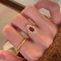 wholesale S925 Silver Zhuzhifan Jewelry Light Luxury Retro Exquisite Court-Style Oval 6*8mm Red Zircon Ring for Women-0-1