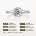 Sterling Silver Full Pavé Moissanite Round Halo Ring-0-4