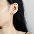 S925 Silver Four-Prong Earrings Square Emerald Pagoda Wedding Moissanite-0-3