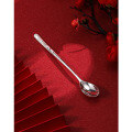 wholesale 999 Pure Silver Polished "Fu" Character Long Handle Baby Spoon, Household Soup Spoon, Infant Solid Silver Tableware, Coffee Scoop-0-3