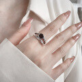 wholesale S925 sterling silver INS minimalist style black epoxy double-layer ring, trendy and versatile women's index finger ring-0-0