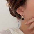 wholesale S925 Sterling Silver Natural Black Agate Bead Stud Earrings for Women Ins Trendy Minimalist Stylish High-End Earrings-0-4