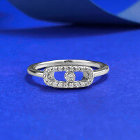 wholesale S925 Sterling Silver Pig Nose Style Ring with Full Circle Pavé Setting, Premium Fashion Ring for Women, Live Streaming Wholesale-R1374 Pig Nose [Ring Polished] No. 6