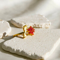 wholesale S925 Sterling Silver All-Over Red Elk Romantic Rose Flower Ring, Minimalist and Versatile for Daily Wear-BZ0657-Gold Adjustable opening