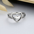 wholesale S925 Sterling Silver Double Layer Twist Edge Large and Small Heart Ring, Ins Korean Japanese Minimalist Elegant Lady Index Finger Ring-0-1