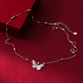wholesale S925 Silver Nalan Fresh Sweet Ins Style Small and Exquisite Design Diamond-inlaid Butterfly Filigree Bead Necklace Y02135-0-4