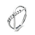 wholesale S925 sterling silver retro distressed trendy S-pattern cross minimalist unisex adjustable open ring-0-4