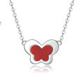 wholesale S925 Sterling Silver Inlaid with Red Agate Butterfly Necklace, High-End 3D Versatile Pendant Choker, Amazon Best-Seller-0-0