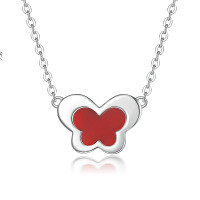 wholesale S925 Sterling Silver Inlaid with Red Agate Butterfly Necklace, High-End 3D Versatile Pendant Choker, Amazon Best-Seller-Platinum 925 silver