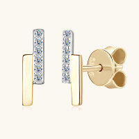 wholesale S925 Sterling Silver Fashionable Ins Style One-Word Moissanite Stud Earrings Minimalist and Aloof Trendy New Design-Gold + Silver 0.03 carats + 0.03 carats