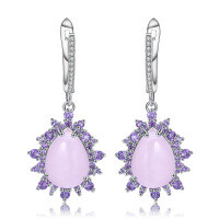 wholesale Luxurious natural gemstone pink chalcedony earrings, Prosperity Series high-end 925 silver inlaid gemstone earrings-Pink Chalcedony>925 Silver