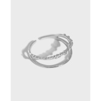 wholesale S925 Sterling Silver Double Layer Minimalist Korean Style Ins Design Women's Silver Ring-Platinum [No. 15/Adjustable] Opening adjustable