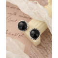 wholesale 925 Sterling Silver Round Black Onyx Stud Earrings for Women, Minimalist and Aloof Style, Elegant and Unique High-End Sense Jewelry-0-2