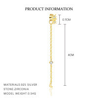wholesale S925 Sterling Silver European-american French Style Light Luxury Star Moon Flash Zircon Earrings For Women, Hexagram Elegant Tassel Earrings-E4962-Gold/Single 925 Silver