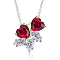 wholesale [925 Silver] Zhuozhifan New Red Corundum Pigeon Blood Ruby Necklace with Sweet Heart-Shaped Pendant for Women-N142-Red Diamond 925 Silver