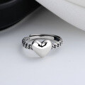 wholesale S925 Sterling Silver Korean-style Twisted Smooth Heart Ring, Minimalist Design, Versatile Index Finger Ring for Women-0-1