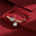 wholesale 999 Silver Auspicious Wealth-Bell Bracelet for Women, Year of the Snake, Handwoven Couple's Red String Rope Bracelet-0-2