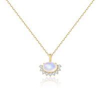 wholesale S925 Silver Korean and Japanese Light Luxury Style Sun Necklace for Women, Inlaid with Natural Creamy Blue Moonstone Pendant Design-Natural moonstone necklace