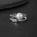 wholesale S925 sterling silver cross-border direct supply new fashion luxury natural freshwater pearl ring with gemstone inlay-0-1
