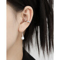 wholesale S925 Sterling Silver Original Niche Design Ins Minimalist Texture Freshwater Pearl Long Drop Ear Clip for Women Without Ear Piercing-0-2
