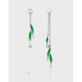 wholesale 925 Silver Summer Versatile Bamboo Leaf Asymmetric Earrings New Chinese Style Earrings High-end Women's Pearl Earrings-0-0
