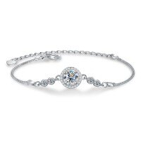 S925 Sterling Silver Moissanite Bubble Bead Bracelet for Women-6.5mm zircon