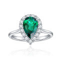 wholesale S925 Sterling Silver Gold-Plated Ring with 15ct Zambian Lab-Grown Pear-Shaped Emerald for Cross-Border Trade-0-0