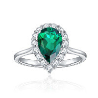 wholesale S925 Sterling Silver Gold-Plated Ring with 15ct Zambian Lab-Grown Pear-Shaped Emerald for Cross-Border Trade-Cultured Emerald Ring  US Size 6
