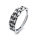 wholesale S925 Sterling Silver Geometric Diamond Chain Open Ring for Women, Korean Retro Ins Minimalist Style-0-4
