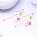 wholesale Metal material summer new Japanese fresh and sweet pink crystal cherry blossom tassel earrings energetic girly heart ear hooks-0-2