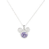 wholesale S925 Sterling Silver Light Luxury Fashion Mickey Full Moissanite Diamond Necklace Versatile Collarbone Chain Gift for Girlfriend on Holidays-1 carat (purple moissanite) pendant 925 silver