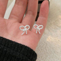 wholesale S925 Sterling Silver Korean-style Line Bow Stud Earrings Women's Ins Style Niche Light Luxury Minimalist Earrings Jewelry Trendy-Sterling silver