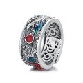 wholesale S925 Silver Vintage Style Enamel Drip Glaze Dragon and Phoenix Auspicious Pattern Filigree Openwork Design Heavy Craftsmanship Adjustable Ring-0-5