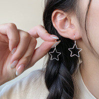 wholesale S925 Sterling Silver Fresh and Sweet Ins Style Niche Hollow-out Five-pointed Star Ear Stud Ear Hook M06397-S925 silver pair of earrings 925 silver