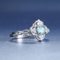 S925 Silver Four-Leaf Clover Ring with Natural Guatemalan Blue Jadeite-0-1