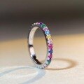 wholesale 925 Sterling Silver Rainbow Colorful Diamond Full Square Diamond Ring Ins Style Simple Cross-border Silver Ring for Women-0-3