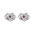 wholesale S925 Sterling Silver Hollow Filigree Lotus Inlaid with Southern Red Agate Ear Studs Retro Ethnic Style Earrings for Women-0-5