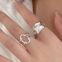wholesale S925 Sterling Silver Mirror-Finish Crinkled Geometric Open Ring for Women, New Minimalist Style Versatile Heavy-Duty Statement Ring-Line clause (opening + full body sterling silver)