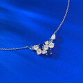 wholesale S925 Silver Floral Cluster Full Diamond Pendant Fashion Blue Diamond Necklace Collarbone Chain Luxury Advanced Feeling-0-3