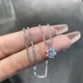 wholesale Rhodium-plated, sparkling star round diamond necklace for women, lightweight luxurydesign, versatile 1ct moissanite pendant collarbone chain-0-2