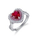 wholesale 925 Silver Cross-Border New Style Lab-Grown Ruby Ring Set with Heart-Shaped Luxurious Full Diamond Princess Style Ring-0-4