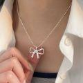 wholesale S925 Sterling Silver Minimalist Bow Pendant Necklace for Women, New Elegant and Versatile Small Luxury Collarbone Chain-0-0