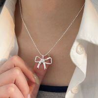 wholesale S925 Sterling Silver Minimalist Bow Pendant Necklace for Women, New Elegant and Versatile Small Luxury Collarbone Chain-Pure silver (40+5CM)