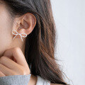wholesale S925 Sterling Silver Fresh and Sweet Style Cute Design Pearl Bow Ear Studs M05572-0-2