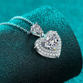 S925 Sterling Silver Moissanite Women's Necklace with Heart Pendant-0-1
