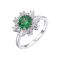 wholesale Metal Material First: 925 Silver Plated with Green Zircon 70 Round Gemstone Ring, Niche and High-End Sense, Personalized Wholesale Ring-0-4