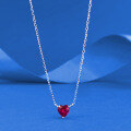 wholesale S925 Silver New 6*6 Heart-Shaped Pigeon Blood Red Necklace Red Diamond Heart Women's Fashion Cross-Border Live-0-0