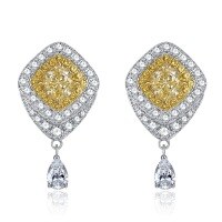 wholesale S925 Sterling Silver ZHUO Zhifan Designer Edition High Carbon Diamond 6*6 Yellow Diamond Stud Earrings Women's Light Luxury Ear Jewelry-Yellow 925 silver